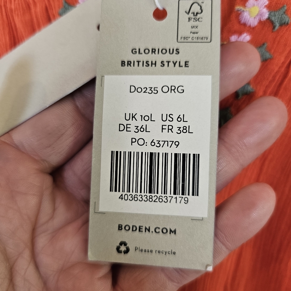 Boden Bohemian Floral Embroidered Cotton Gauzy Shift Dress SIZE 6L - Picture 6 of 9